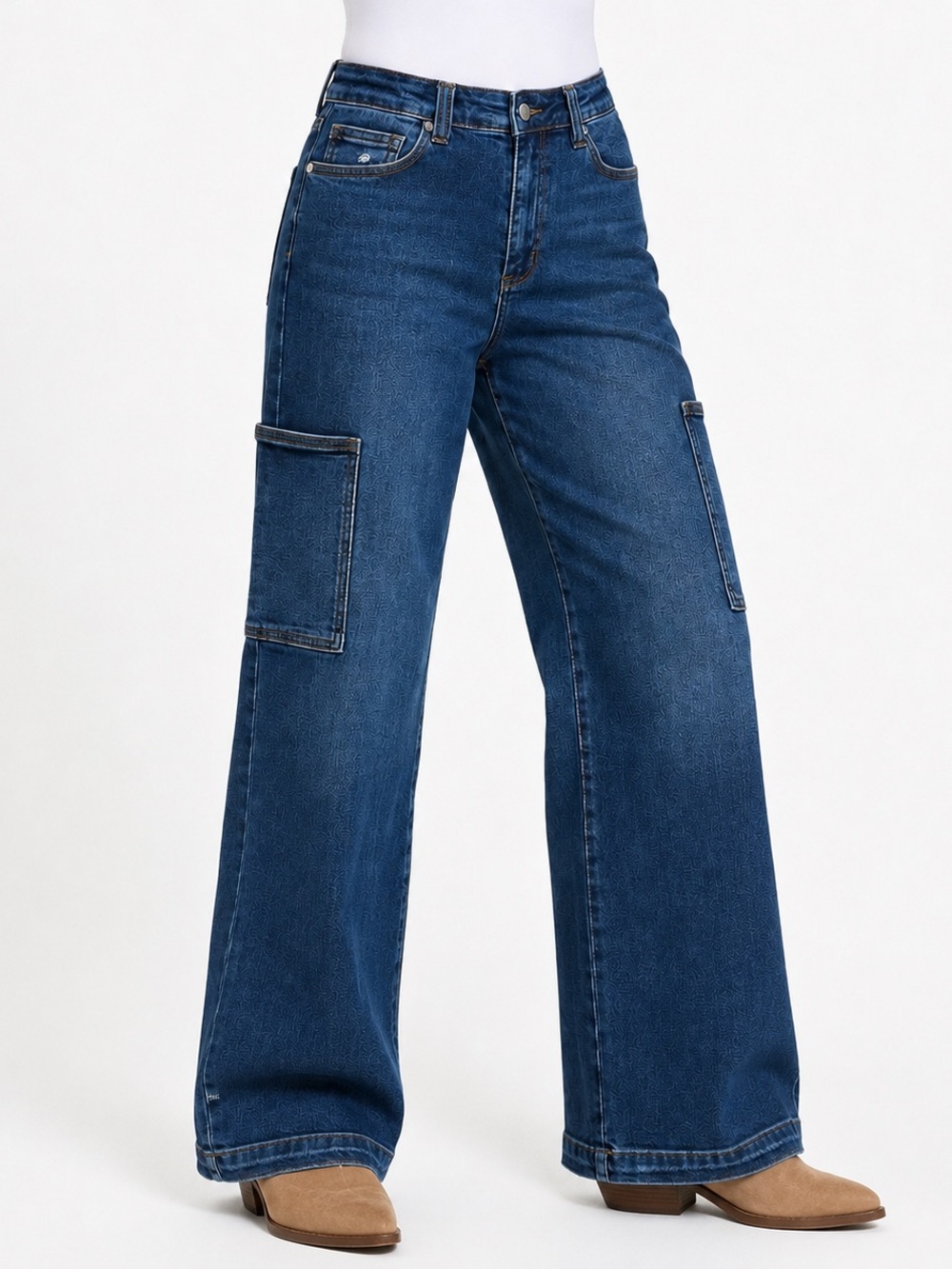 Judy Blue High Rise Wide Leg Cargo Jeans 13/31 Dark Wash